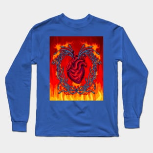 Flames Burning Heart On Fire Long Sleeve T-Shirt